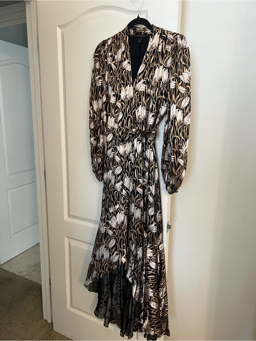 Banana Republic Black and Cream Floral High-Low Wrap Dress